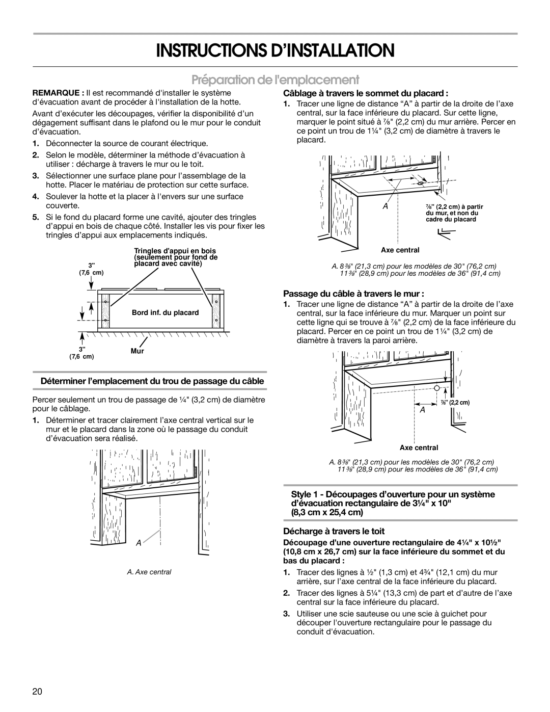 Whirlpool UXT3036AY, UXT3030AY installation instructions Instructions D’INSTALLATION, Préparation de lemplacement 