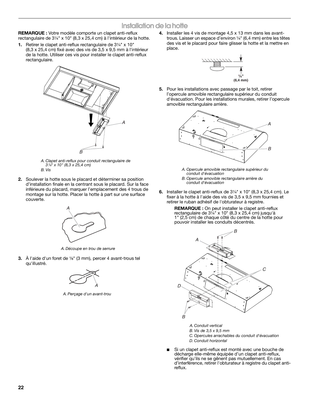 Whirlpool UXT3036AY, UXT3030AY installation instructions Installation de la hotte 