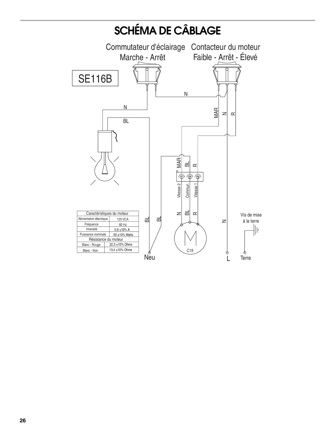 Whirlpool UXT3036AY, UXT3030AY installation instructions Schéma DE Câblage, SE116B 