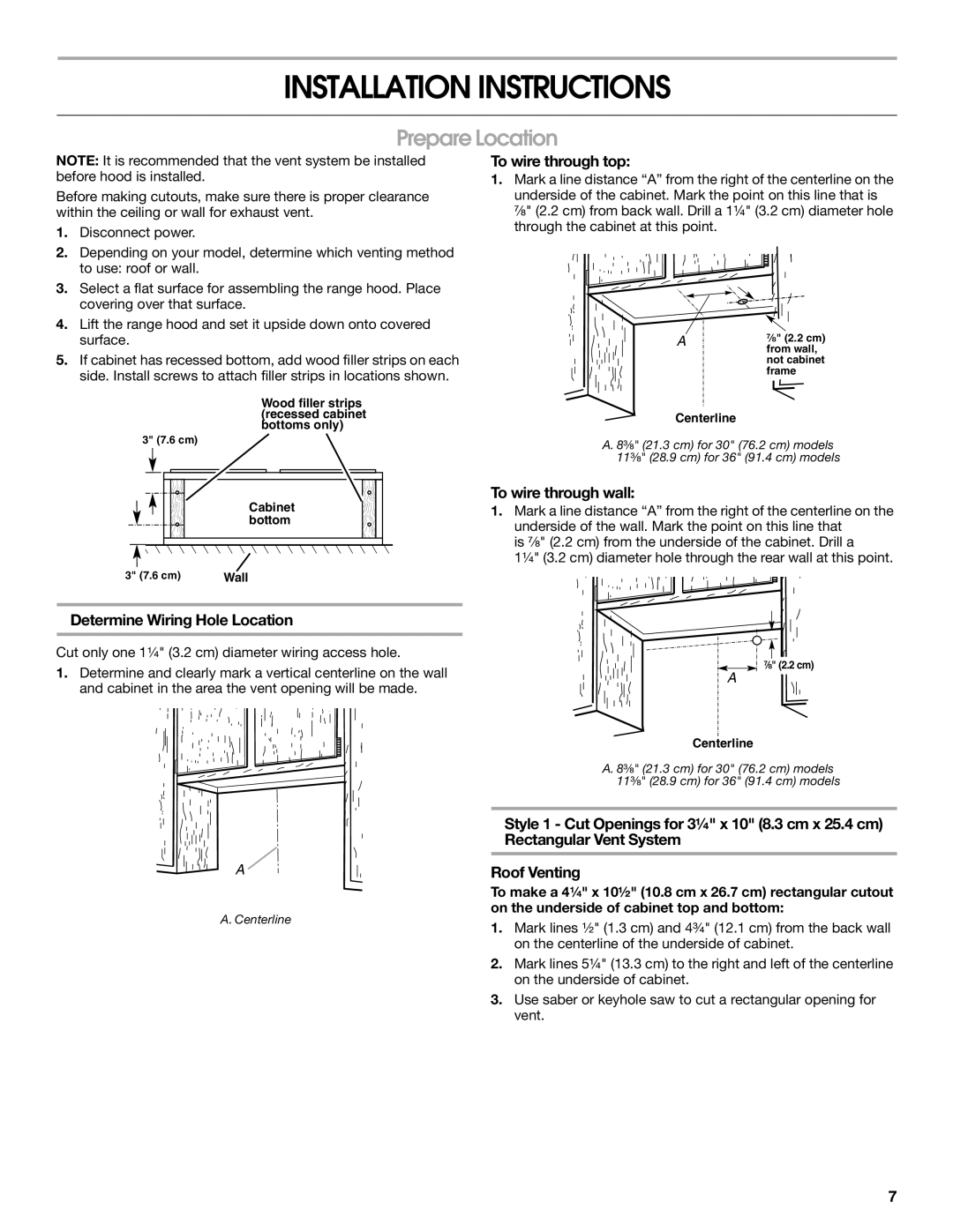 Whirlpool UXT3030AY, UXT3036AY Installation Instructions, Prepare Location, To wire through top, To wire through wall 