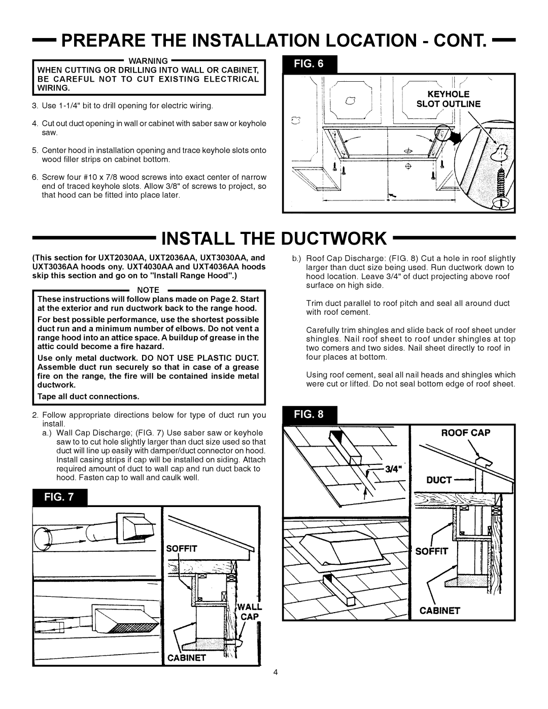 Whirlpool UXT3036AA, UXT4030AA, UXT2030AA, UXT3030AA, UXT2036AA, UXT4036AA installation instructions Install the Ductwork 