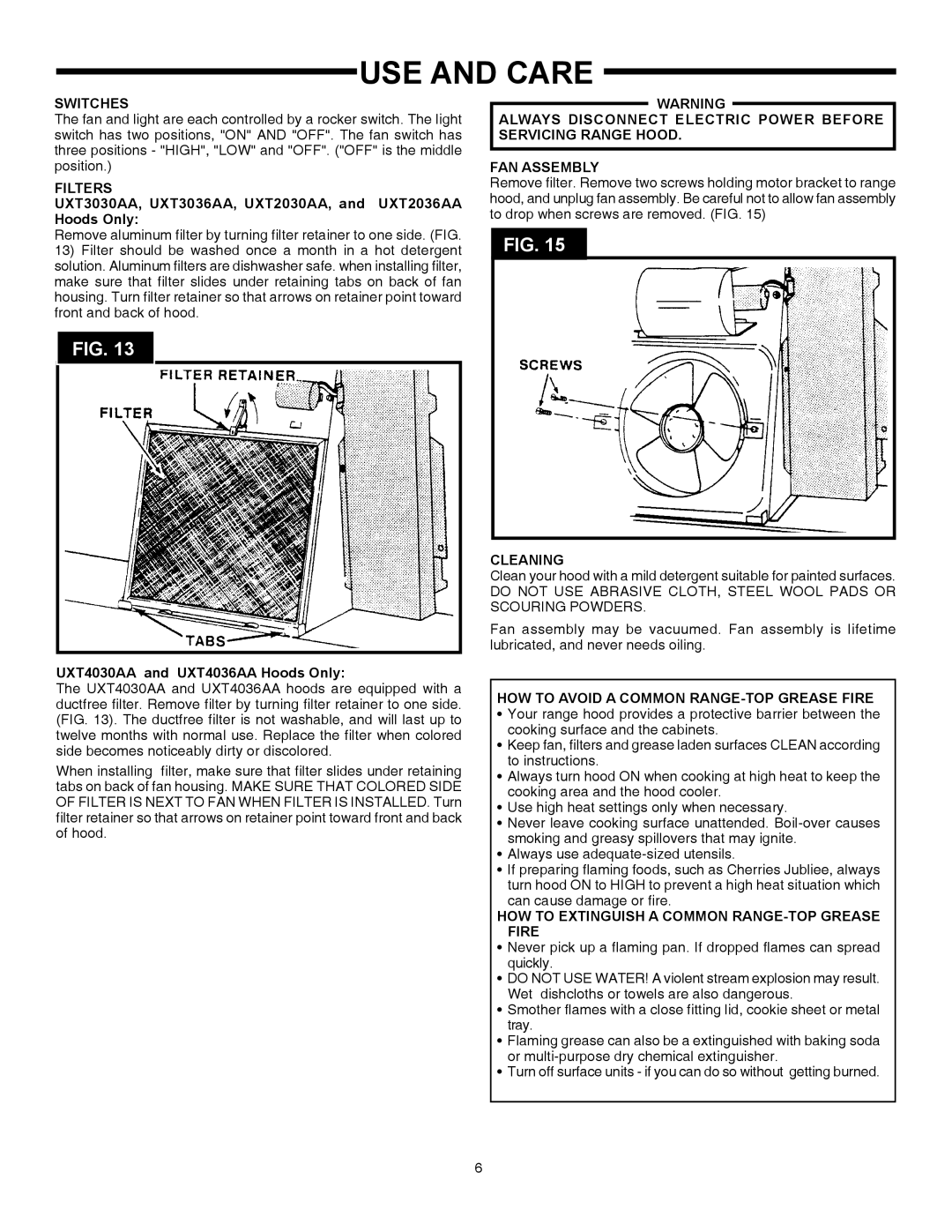 Whirlpool UXT4030AA, UXT2030AA, UXT3030AA, UXT2036AA, UXT3036AA, UXT4036AA installation instructions USE and Care 