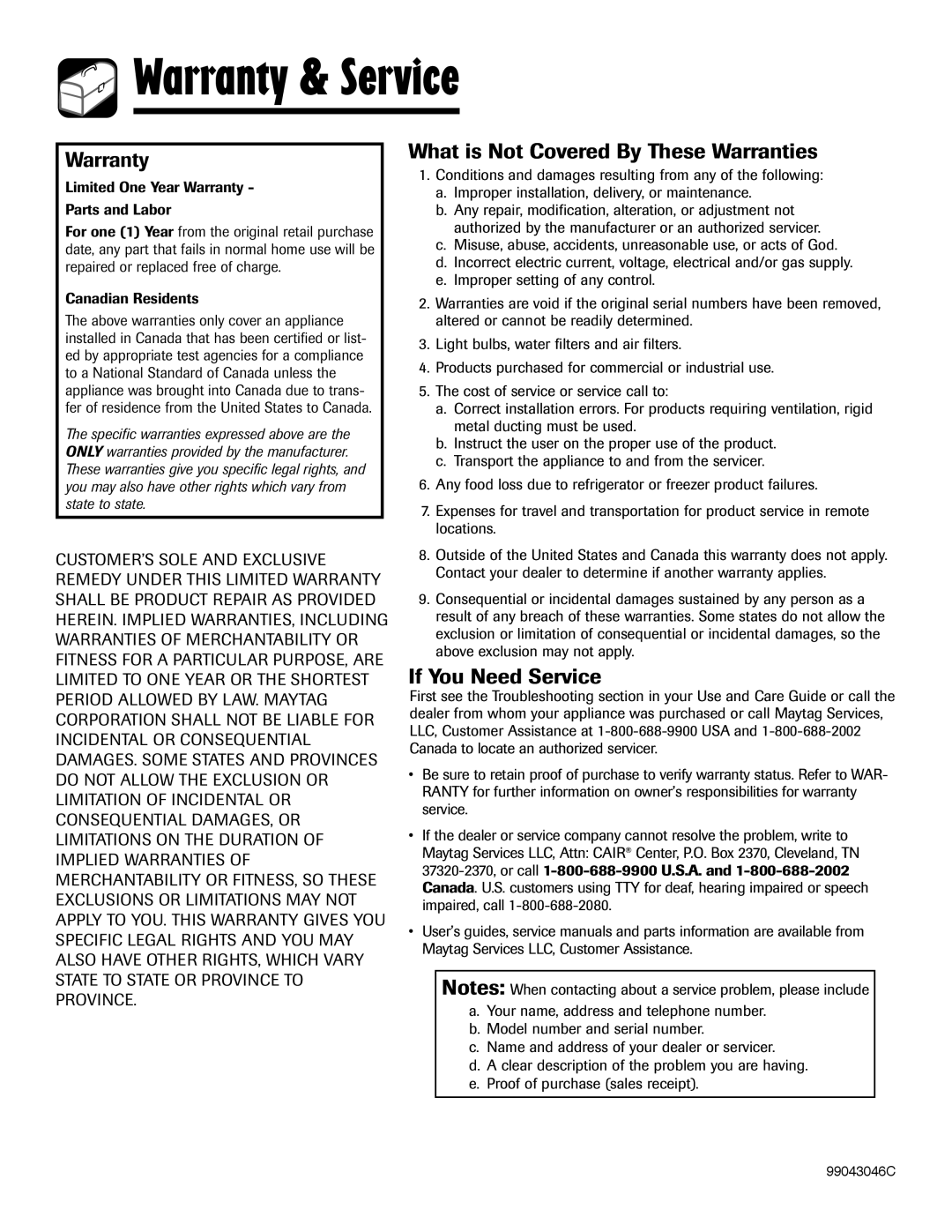 Whirlpool UXT3030AA, UXT4030AA, UXT2030AA, UXT2036AA, UXT3036AA, UXT4036AA installation instructions Warranty & Service 