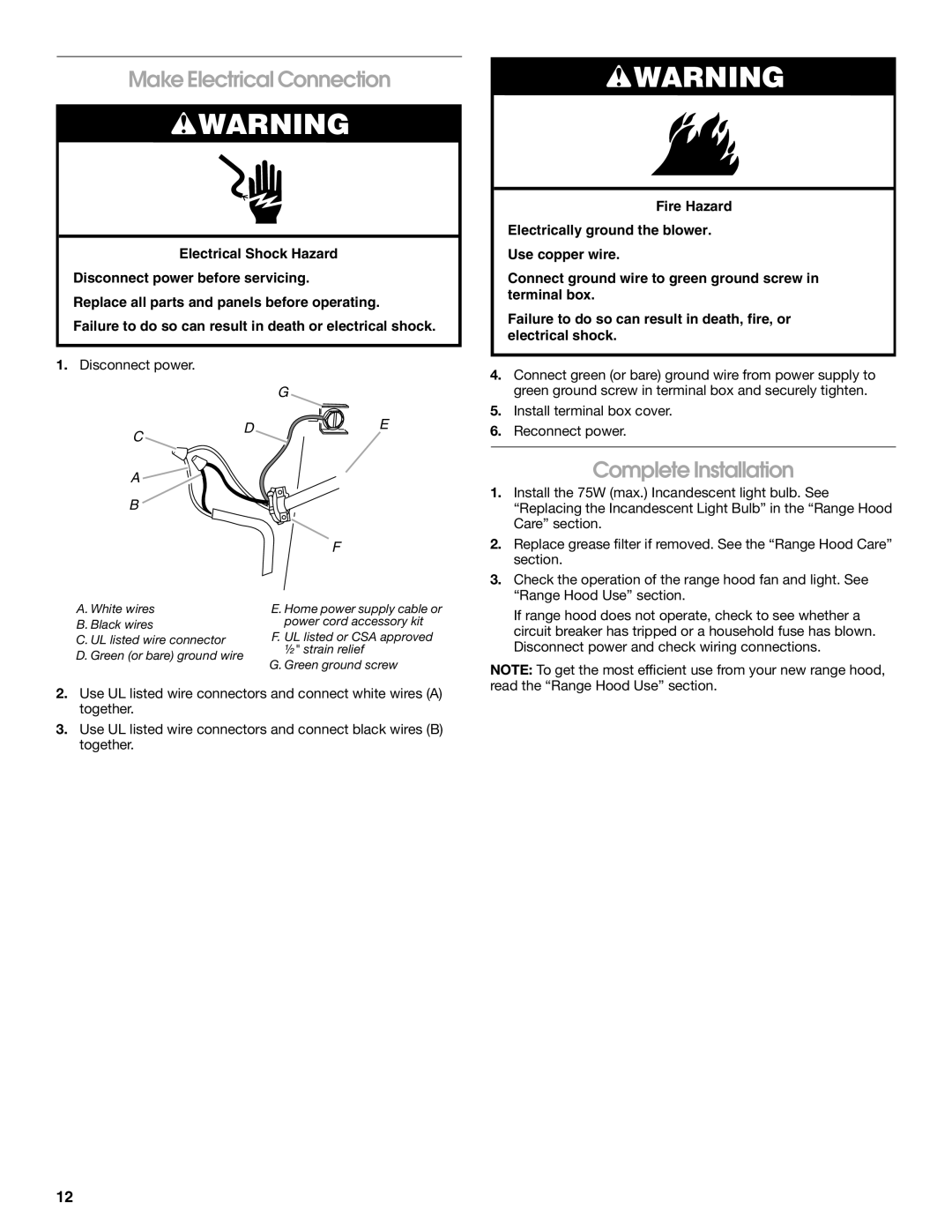 Whirlpool UXT4236AD, UXT4230AD installation instructions Make Electrical Connection, Complete Installation 