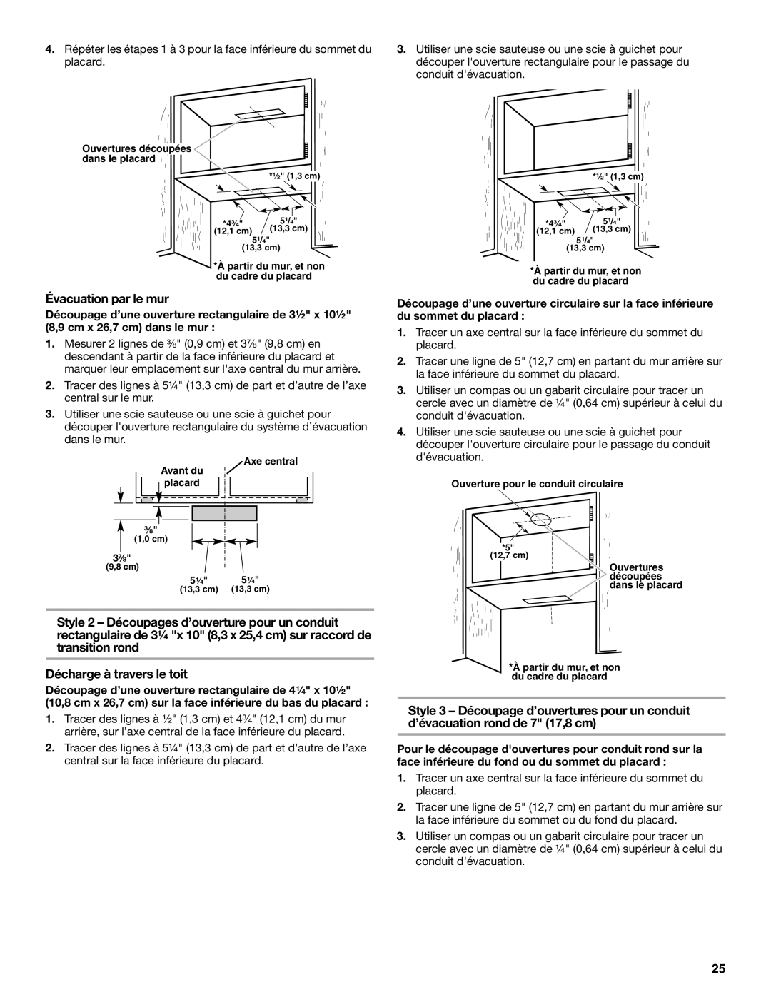 Whirlpool UXT4230AD, UXT4236AD installation instructions Évacuation par le mur 