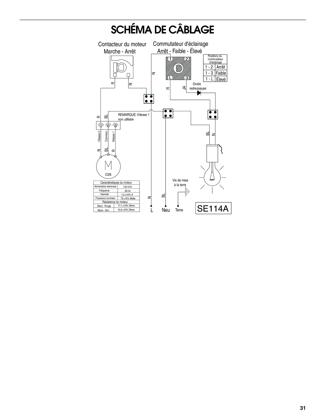 Whirlpool UXT4230AD, UXT4236AD installation instructions Schéma DE Câblage, Marche Arrêt Arrêt Faible Élevé 