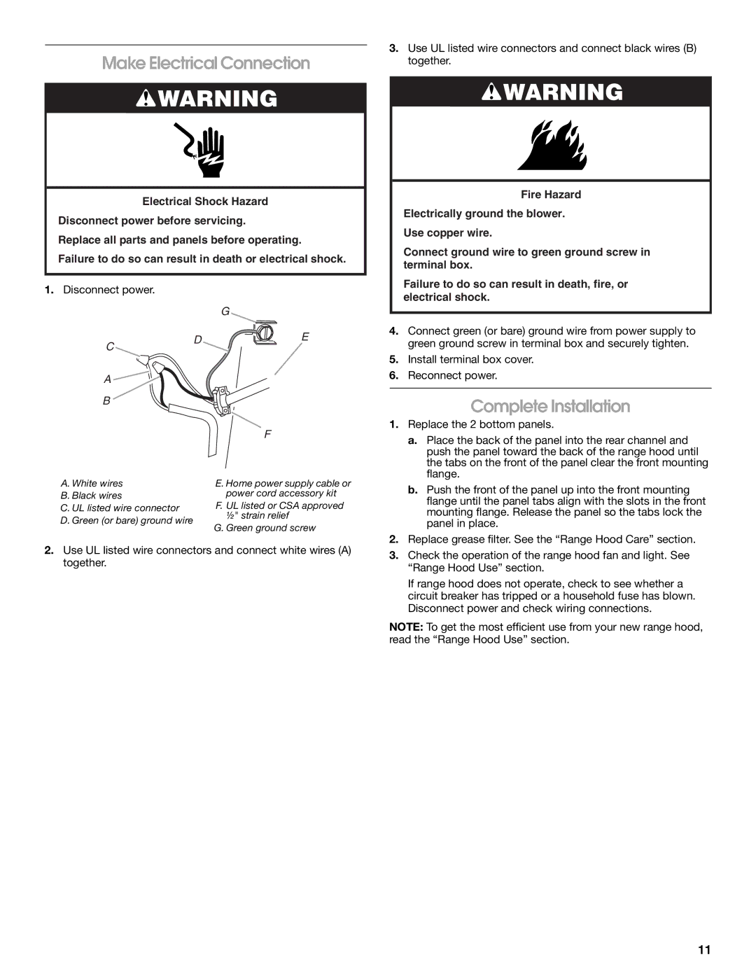 Whirlpool UXT5230AYW installation instructions Make Electrical Connection, Complete Installation 