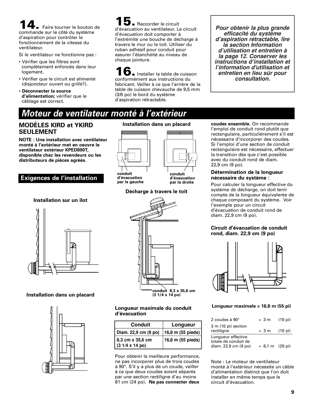 Whirlpool Vent system installation instructions Modèles Kird et Ykird 