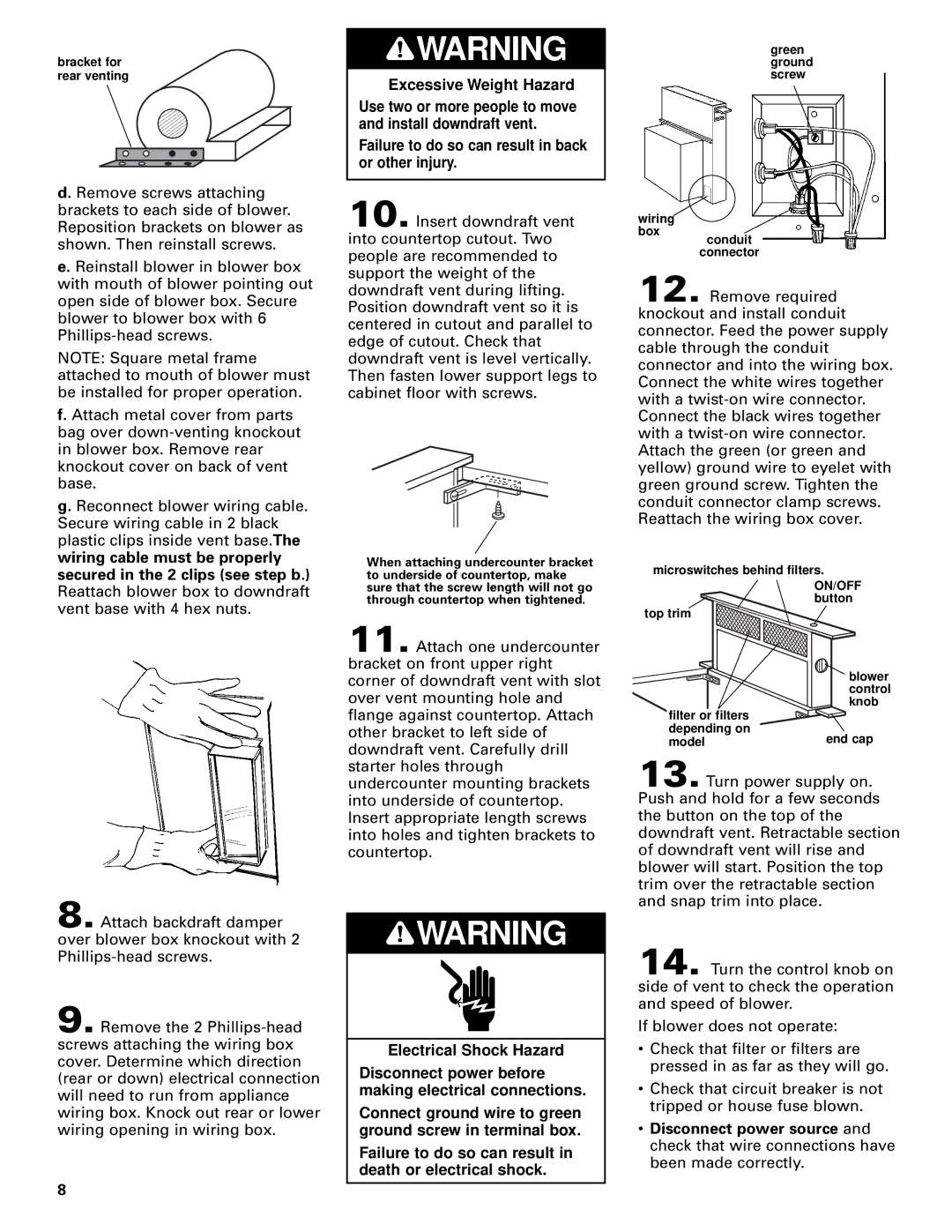 Whirlpool Vent system installation instructions Insert downdraft vent into countertop cutout. Two 