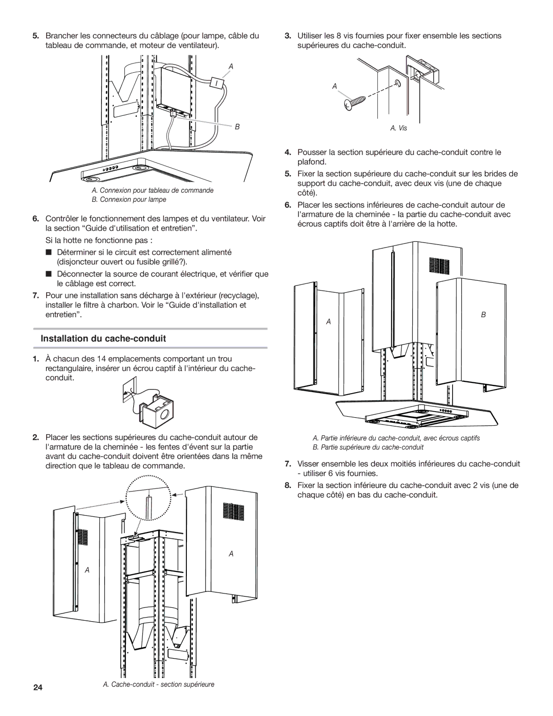 Whirlpool Ventilation Hood installation instructions Installation du cache-conduit 