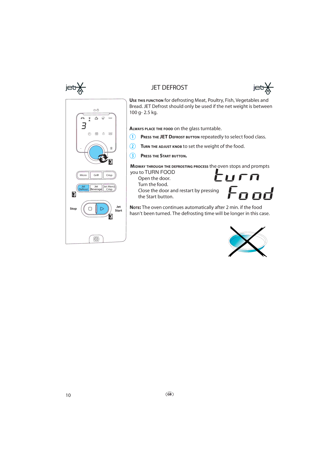 Whirlpool VT 295, VT 265, VT 275 manual JET Defrost, Close the door and restart by pressing the Start button 