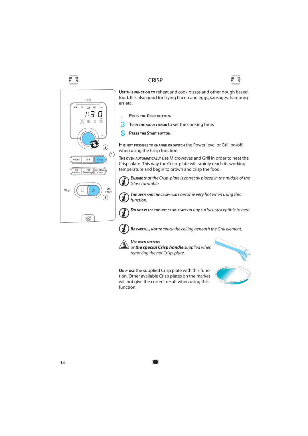 Whirlpool VT 275, VT 265, VT 295 Ers etc, Turn the Adjust Knob to set the cooking time, When using the Crisp function 