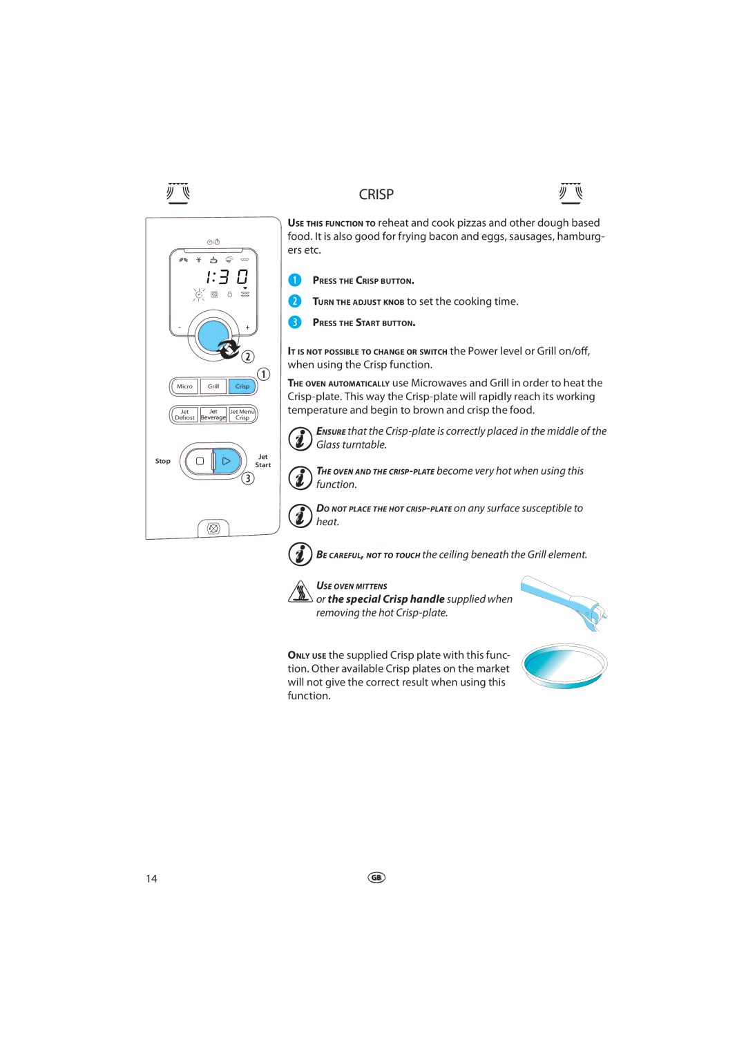 Whirlpool VT 265 manual When using the Crisp function, Temperature and begin to brown and crisp the food 