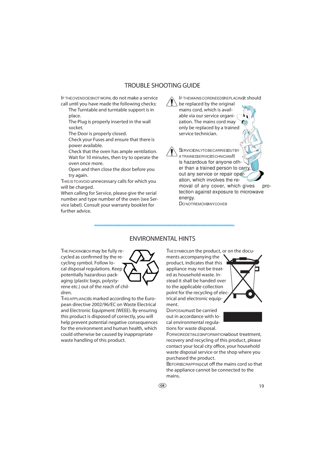 Whirlpool VT 265 Trouble Shooting Guide, Environmental Hints, Symbol on the product, or on the docu- ments accompanying 