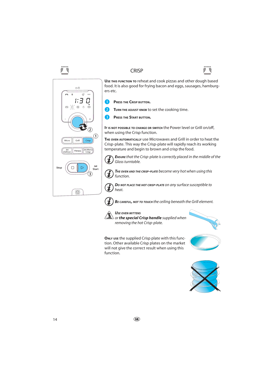 Whirlpool VT 266 manual When using the Crisp function, Temperature and begin to brown and crisp the food 