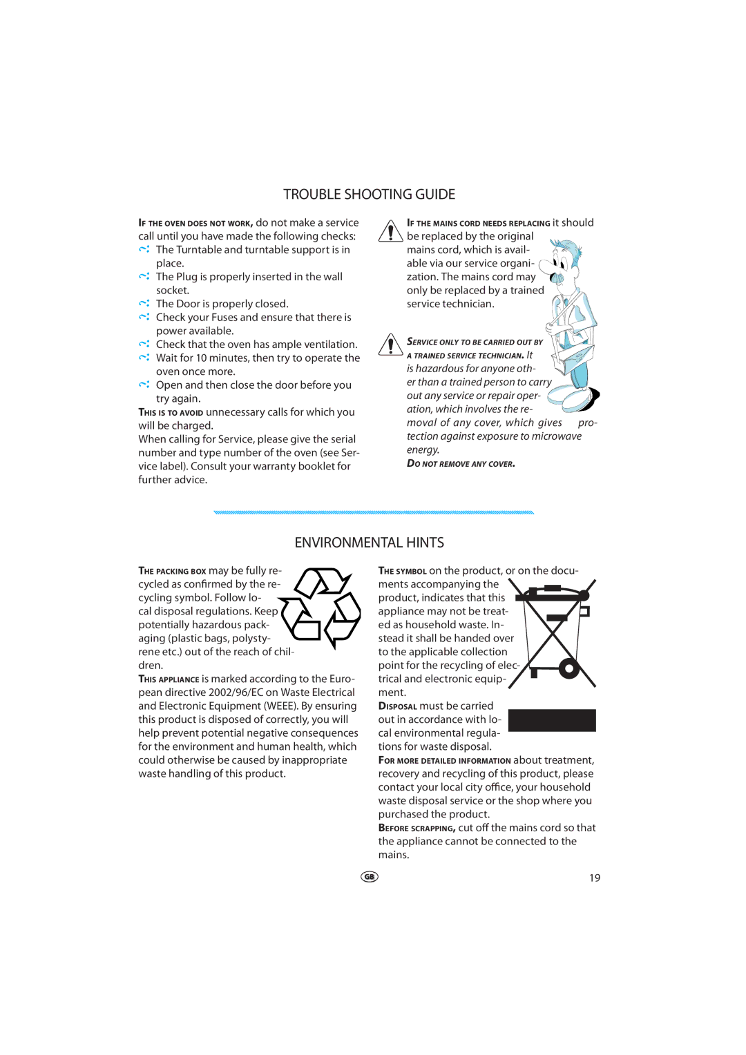 Whirlpool VT 266 Trouble Shooting Guide, Environmental Hints, Symbol on the product, or on the docu- ments accompanying 