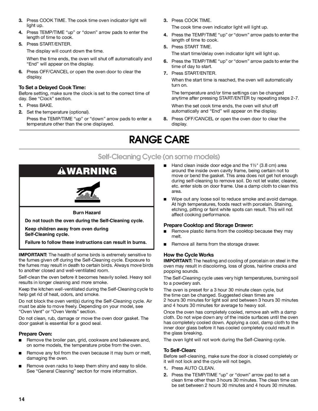 Whirlpool W10017720 manual Range Care, Self-Cleaning Cycle on some models 