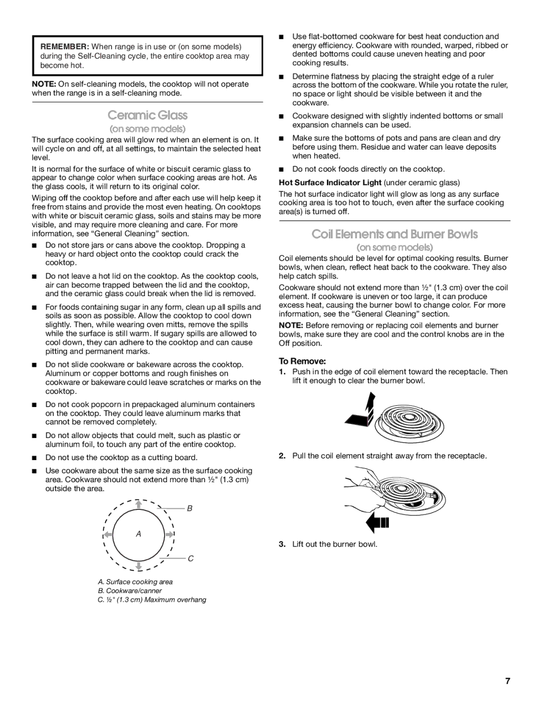 Whirlpool W10017720 manual Ceramic Glass, Coil Elements and Burner Bowls, To Remove 