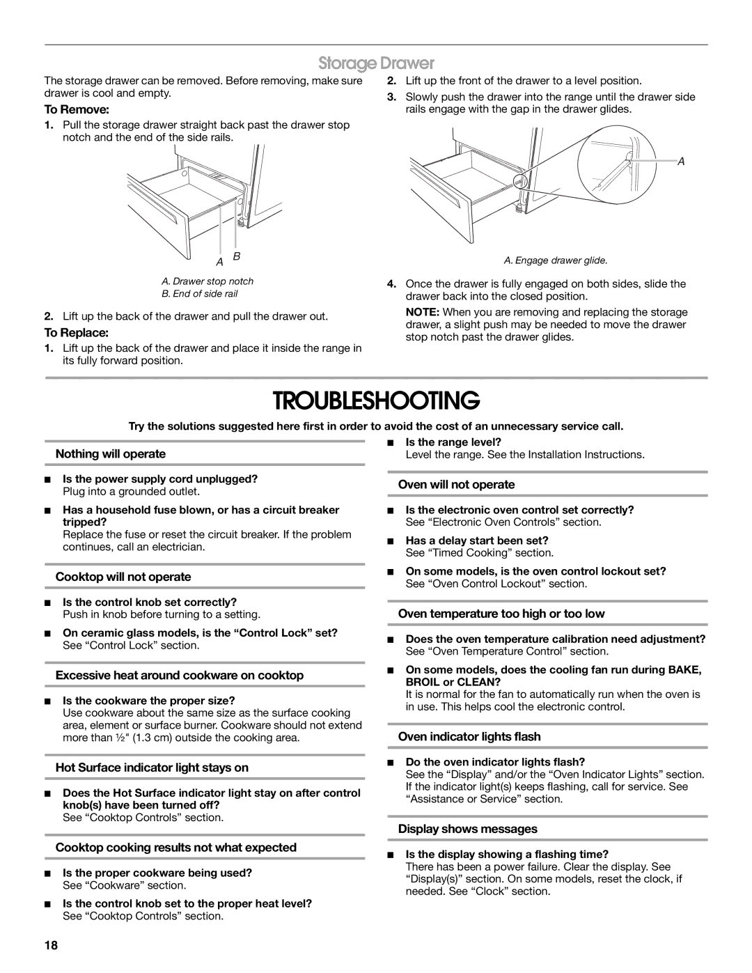 Whirlpool W10017750B2 manual Troubleshooting, Storage Drawer 