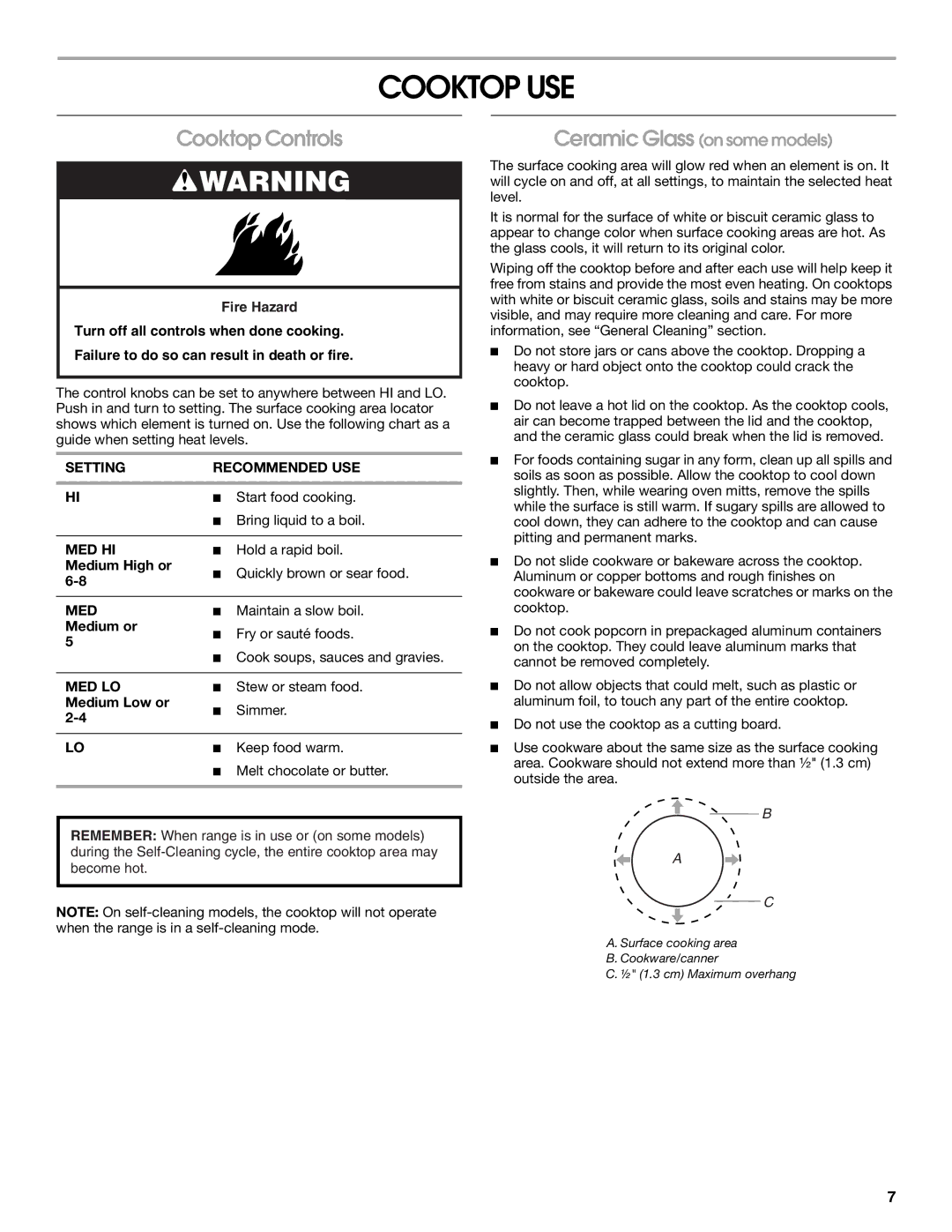 Whirlpool W10017750B2 manual Cooktop USE, Cooktop Controls 