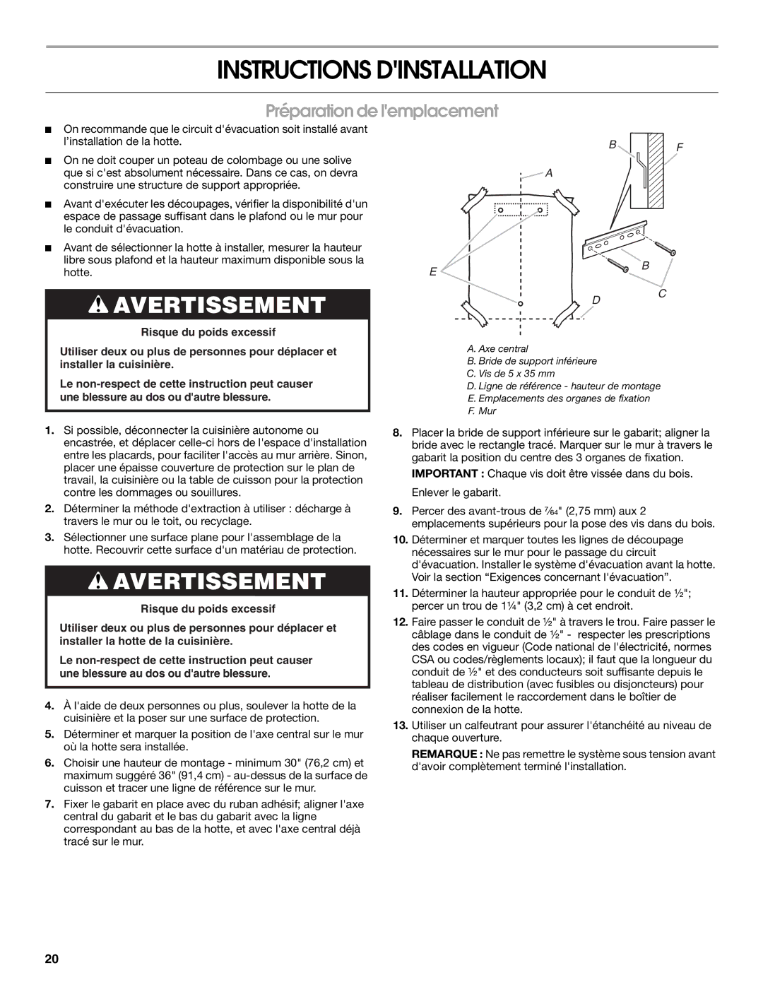 Whirlpool W10018010 installation instructions Instructions Dinstallation, Préparation de lemplacement 