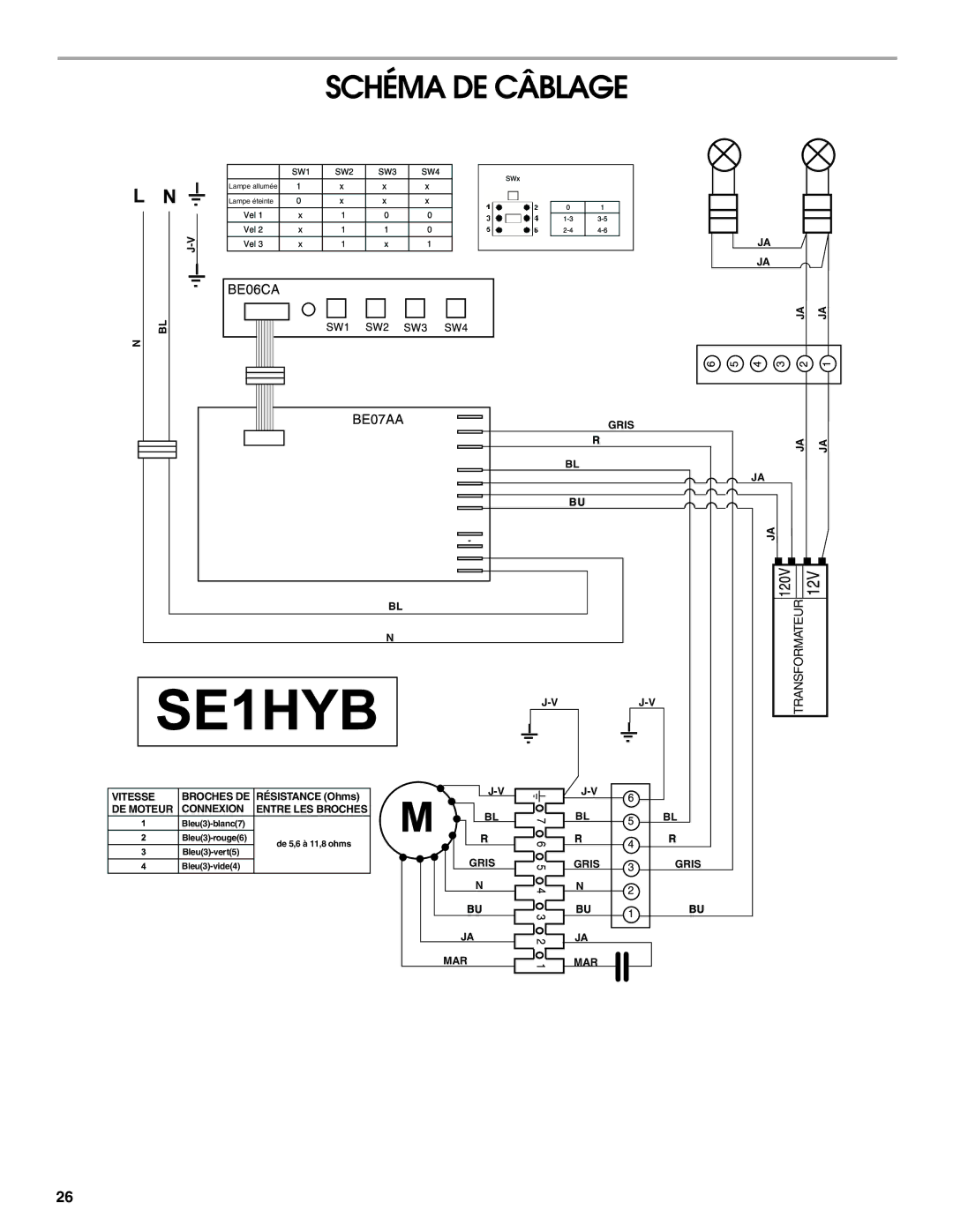 Whirlpool W10018010 installation instructions Schéma DE Câblage 