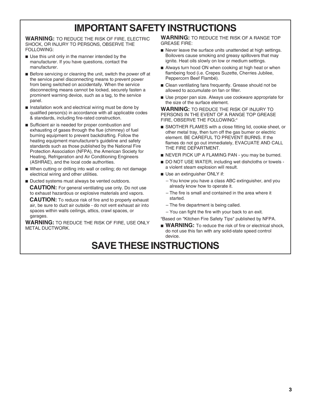 Whirlpool W10018010 installation instructions Important Safety Instructions 