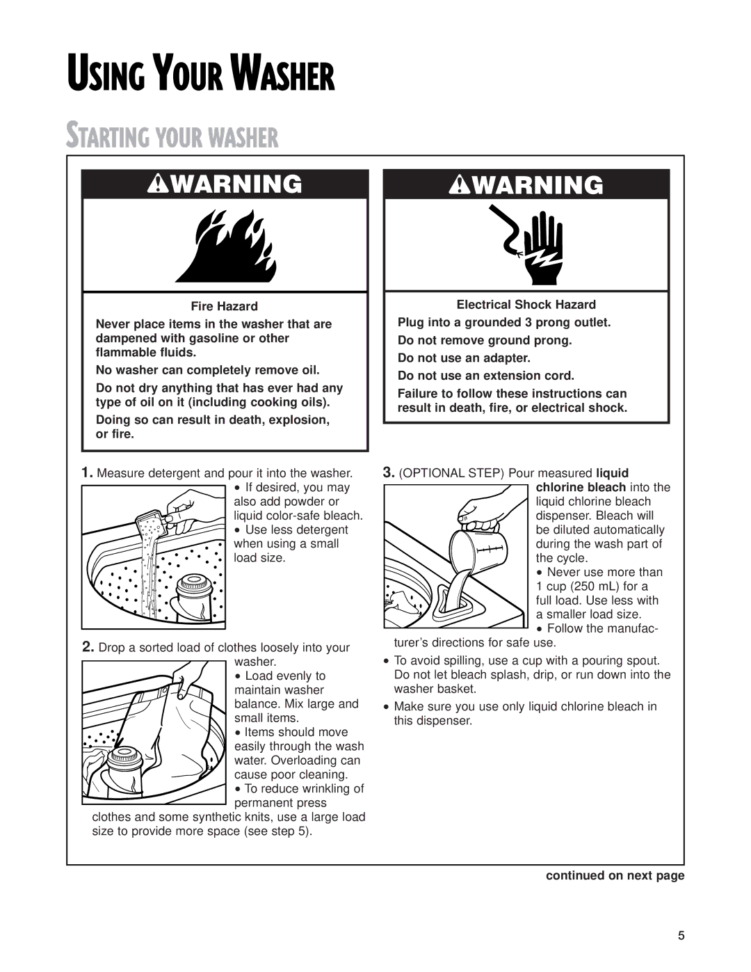 Whirlpool W10026592A warranty Using Your Washer, Starting Your Washer, On next 