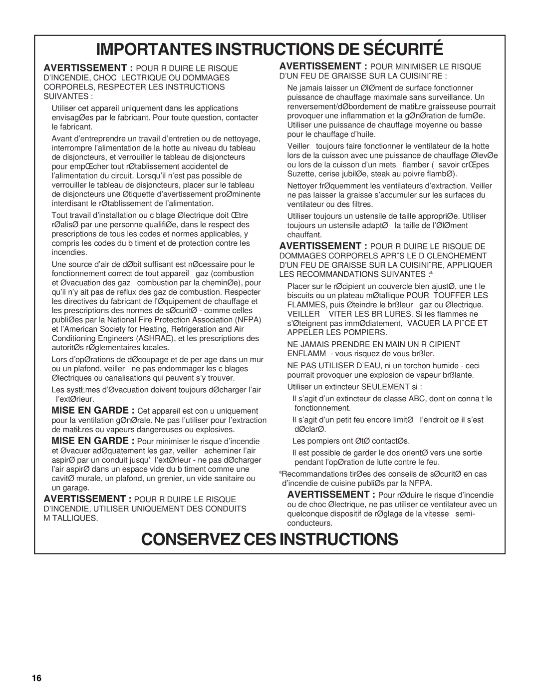 Whirlpool W10029770A installation instructions Conservez CES Instructions 