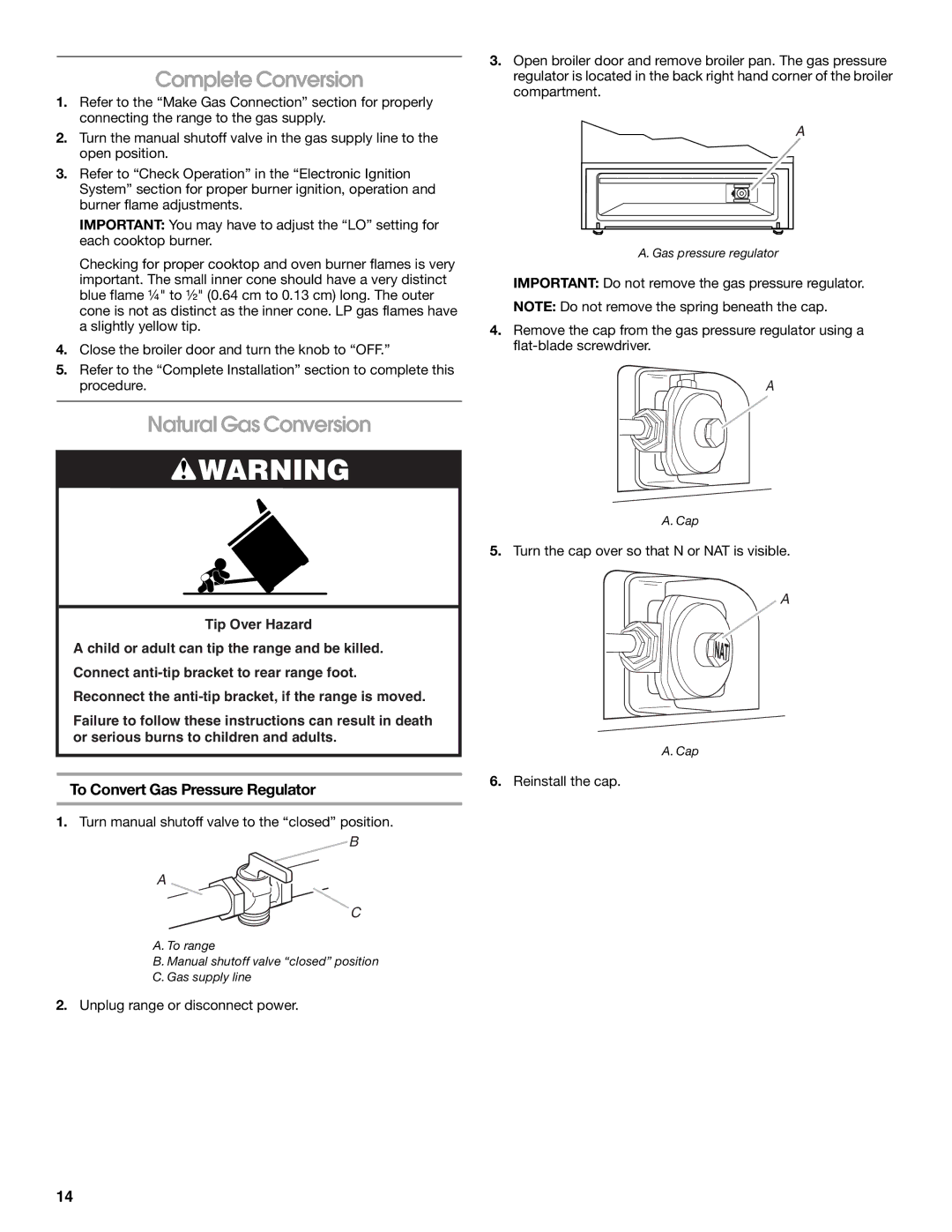 Whirlpool W10032050B installation instructions Complete Conversion, Natural Gas Conversion 