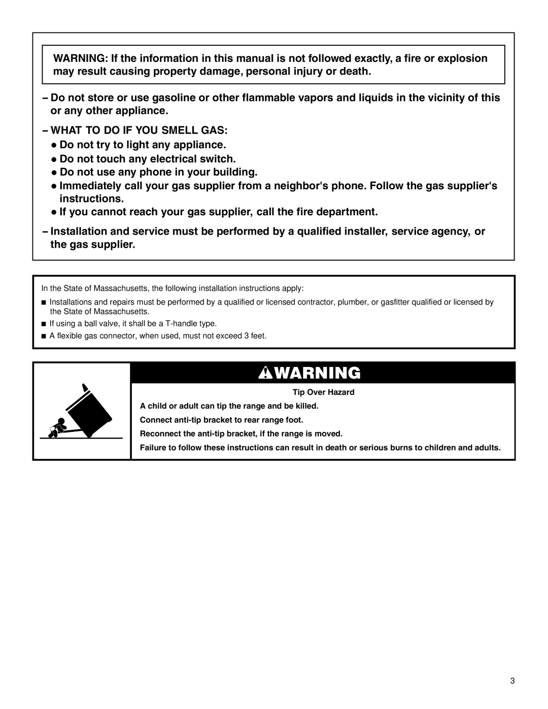 Whirlpool W10032070 installation instructions What to do if YOU Smell GAS 