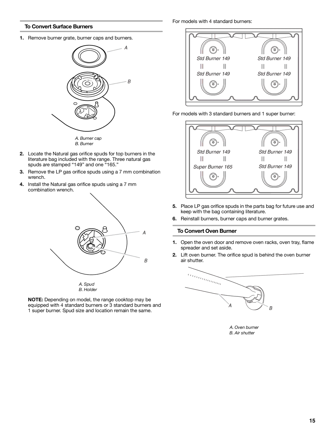 Whirlpool W100329708 installation instructions Std Burner 