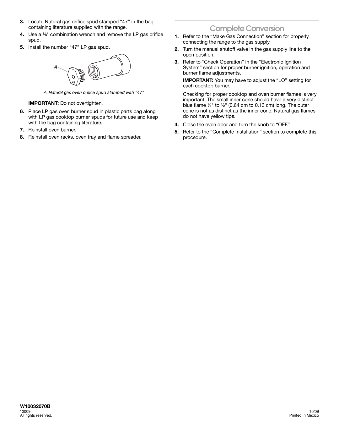 Whirlpool W100329708 installation instructions W10032070B 