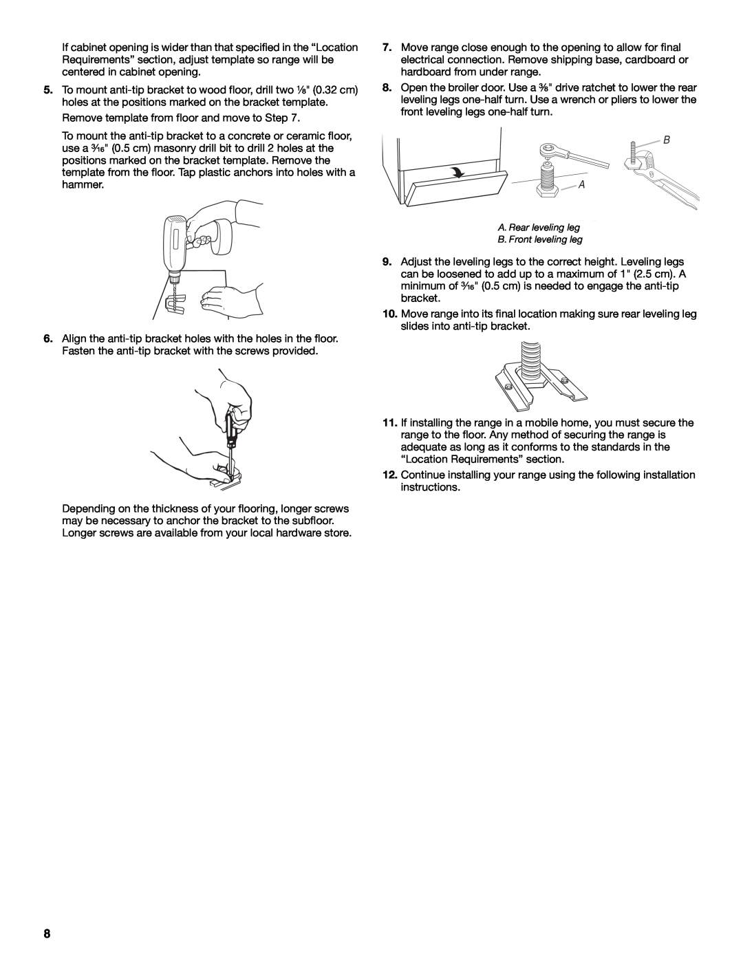 Whirlpool W100329708 installation instructions Remove template from floor and move to Step 