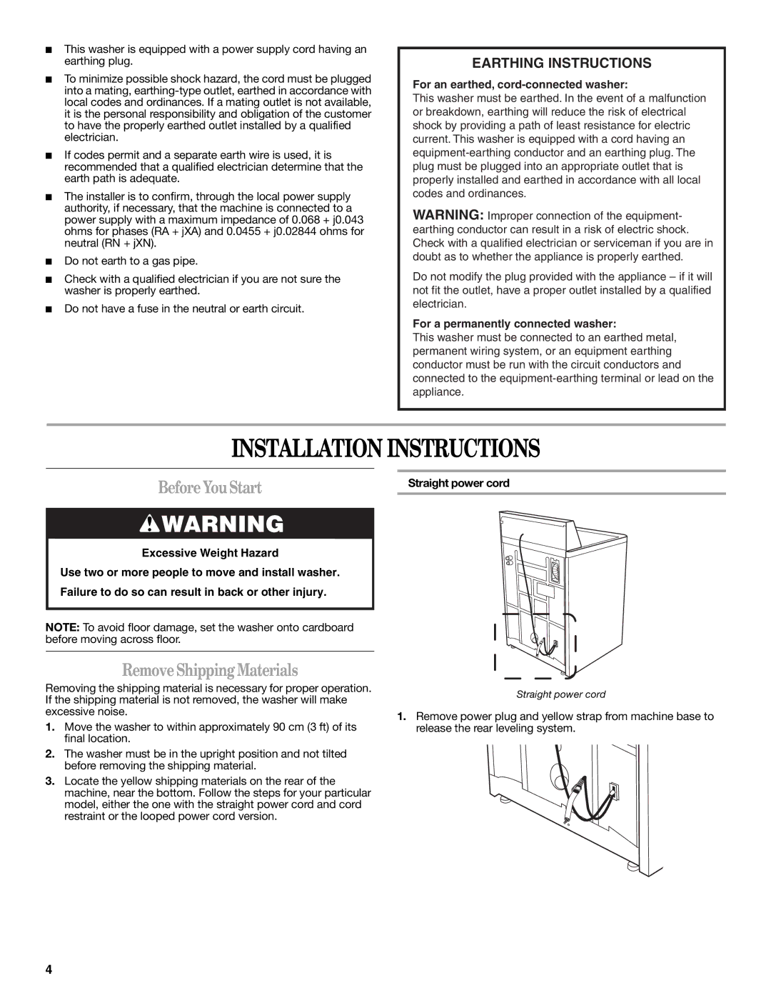 Whirlpool W10038060 installation instructions Installation Instructions, Before You Start, Remove Shipping Materials 