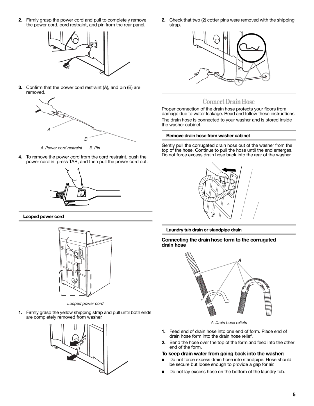 Whirlpool W10038060 Connect Drain Hose, Connecting the drain hose form to the corrugated drain hose 