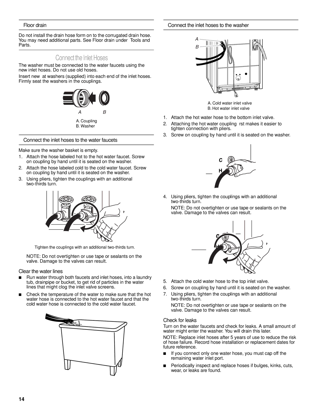 Whirlpool W10038070 installation instructions ConnecttheInletHoses 