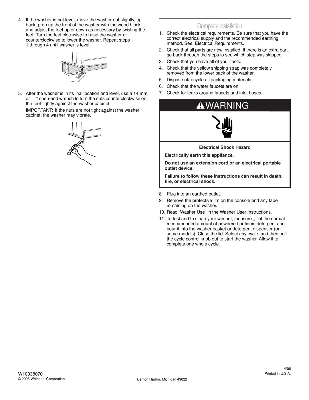 Whirlpool W10038070 installation instructions CompleteInstallation 