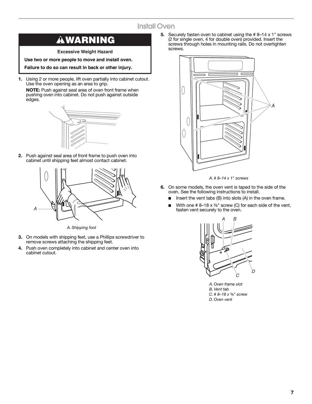 Whirlpool W10045000 installation instructions Install Oven 