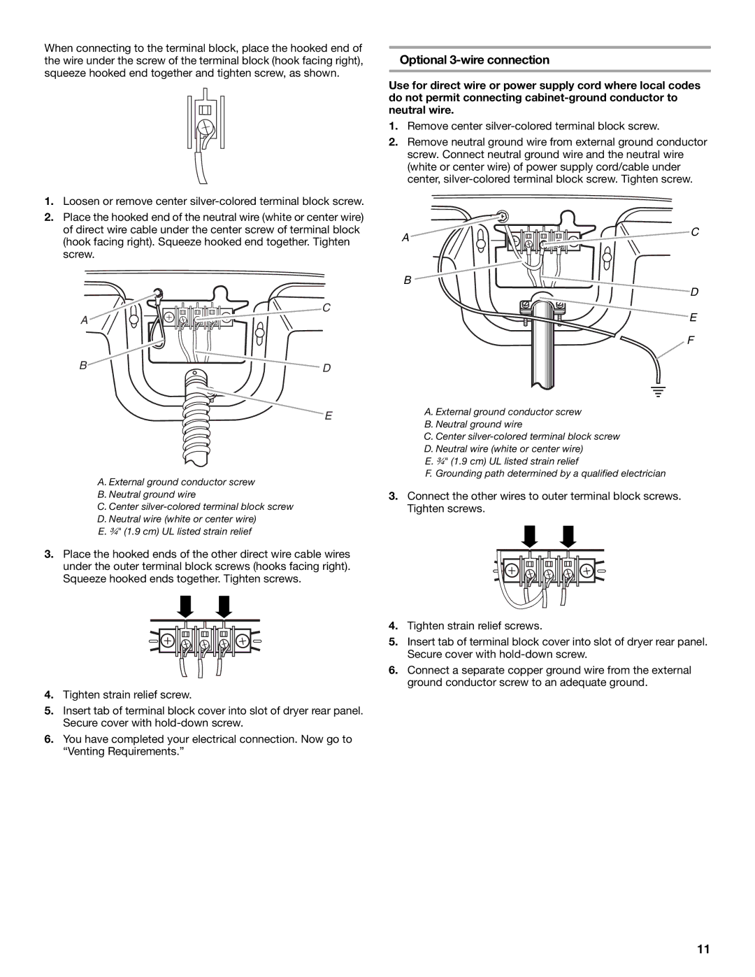 Whirlpool W10054070A manual Optional 3-wire connection 