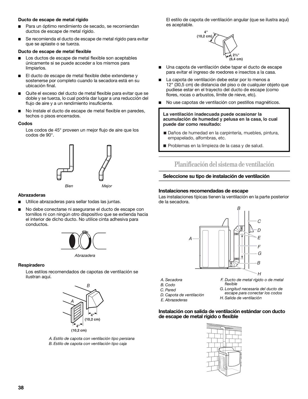 Whirlpool W10054070A manual Planificacióndelsistemadeventilación 