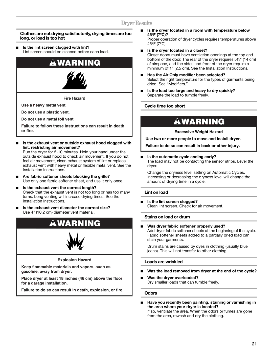 Whirlpool W10054080A manual DryerResults 