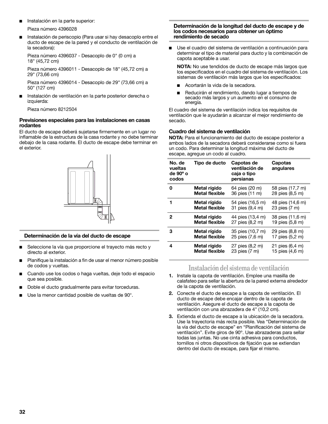 Whirlpool W10054080A manual Instalacióndel sistemadeventilación, Determinación de la vía del ducto de escape 