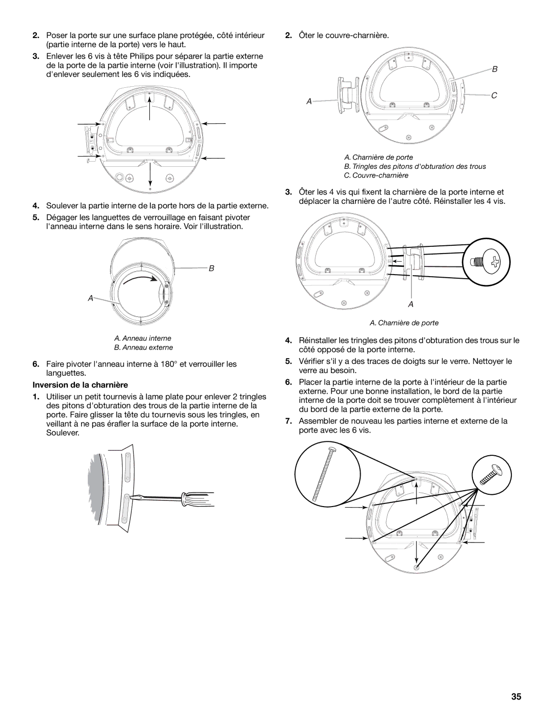 Whirlpool DUET SPORT, W10057260 manual Inversion de la charnière 