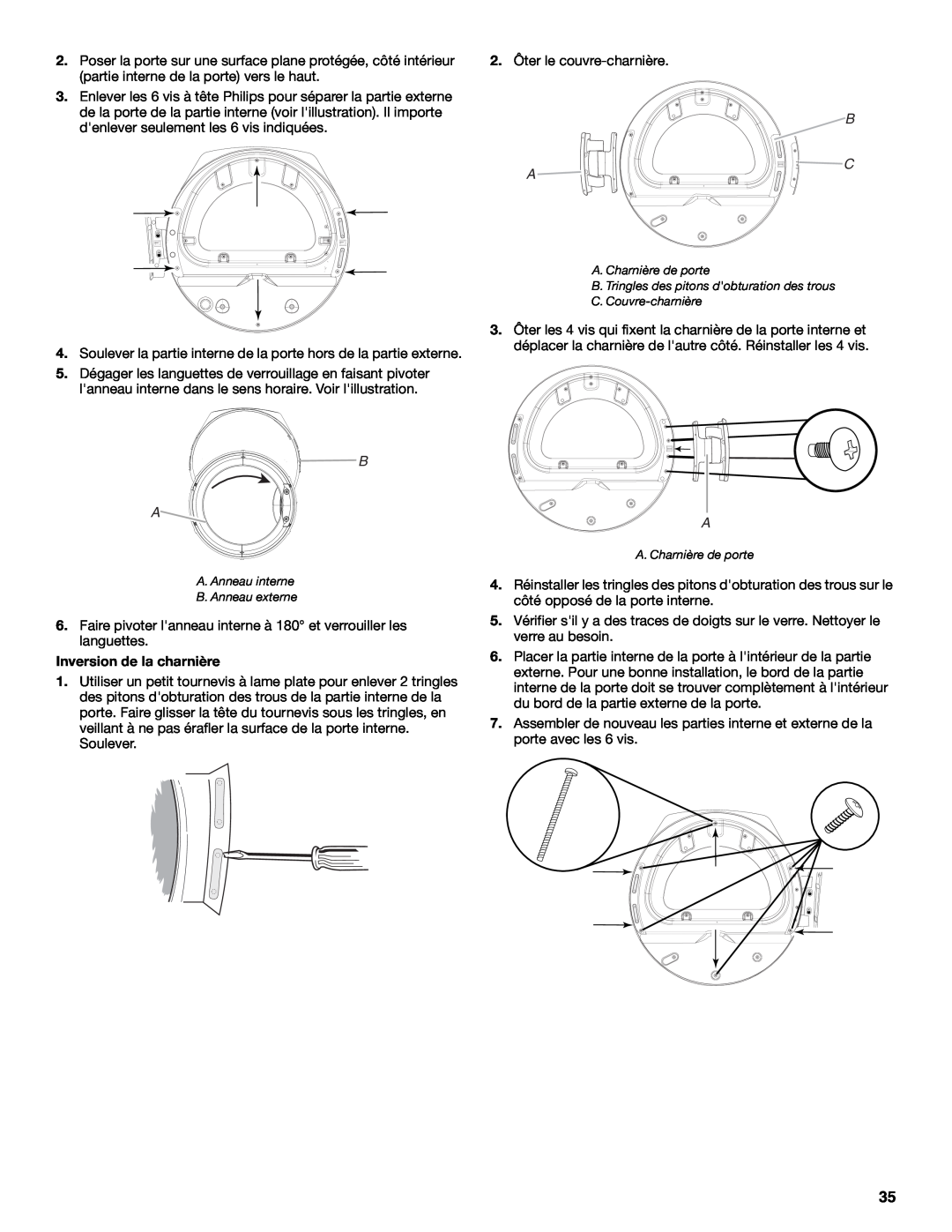 Whirlpool DUET SPORT, W10057260 manual Inversion de la charnière 