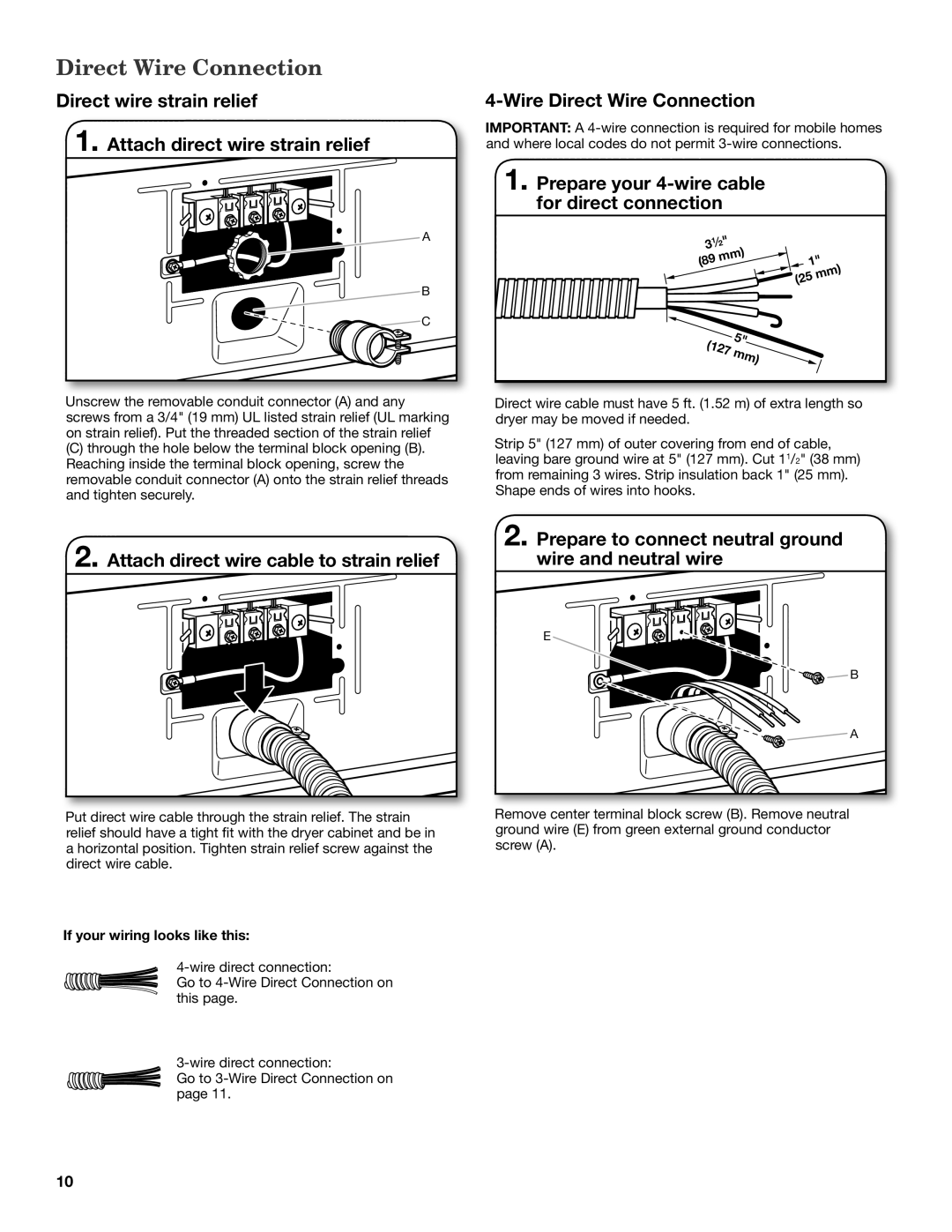 Whirlpool W10057363B Direct Wire Connection, Direct wire strain relief Attach direct wire strain relief 