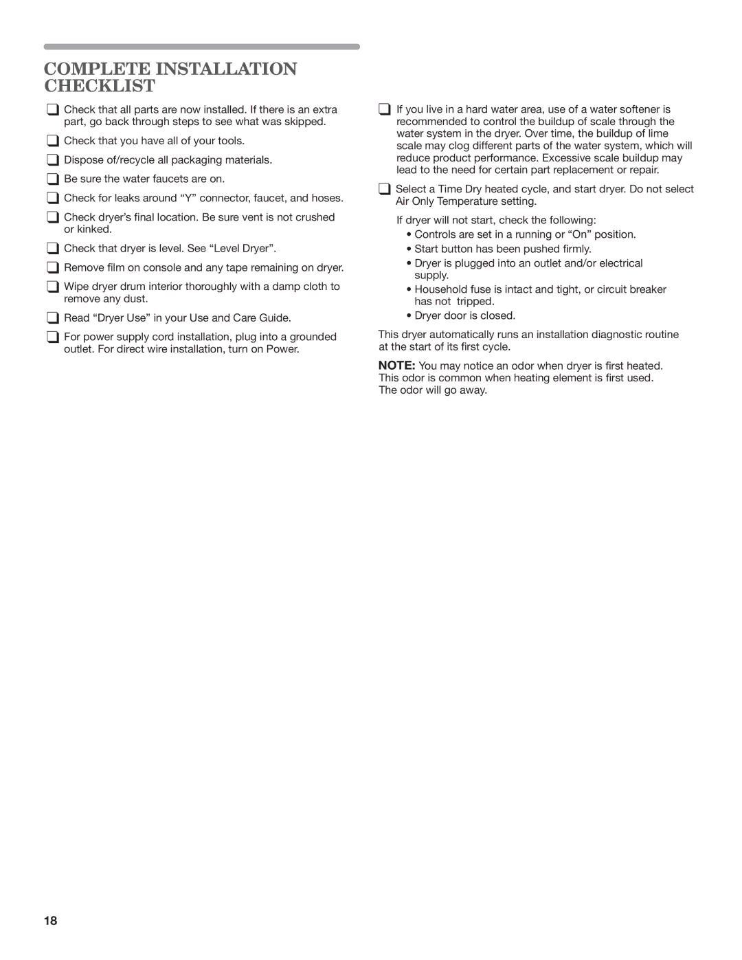 Whirlpool W10057363B installation instructions Complete Installation, Checklist 