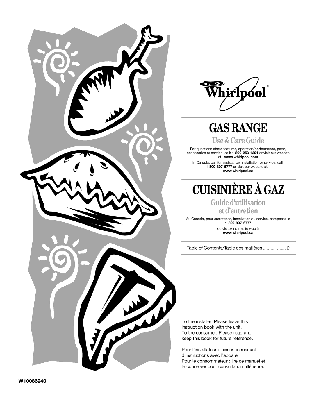 Whirlpool W10086240 manual Cuisinière À GAZ 