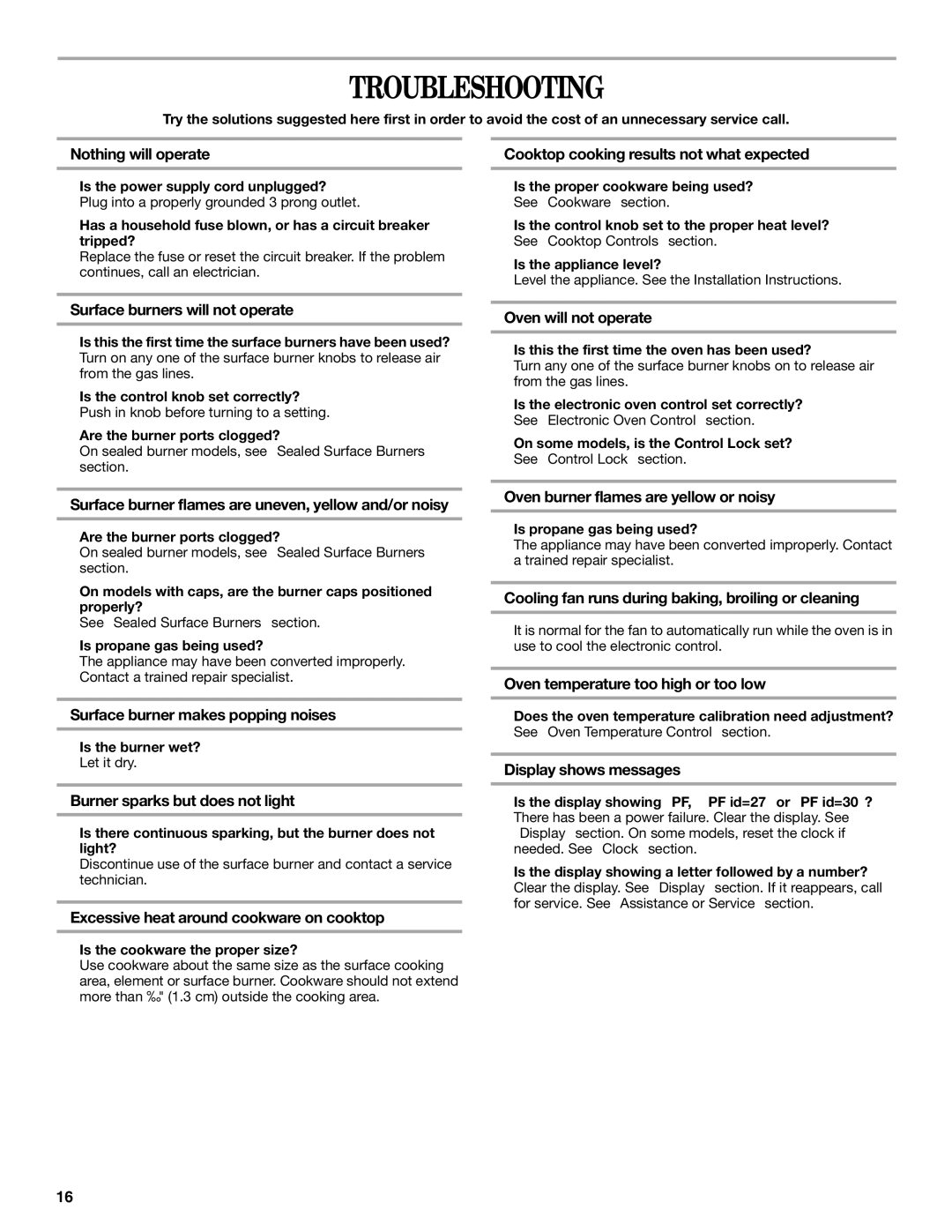 Whirlpool W10086240 manual Troubleshooting 