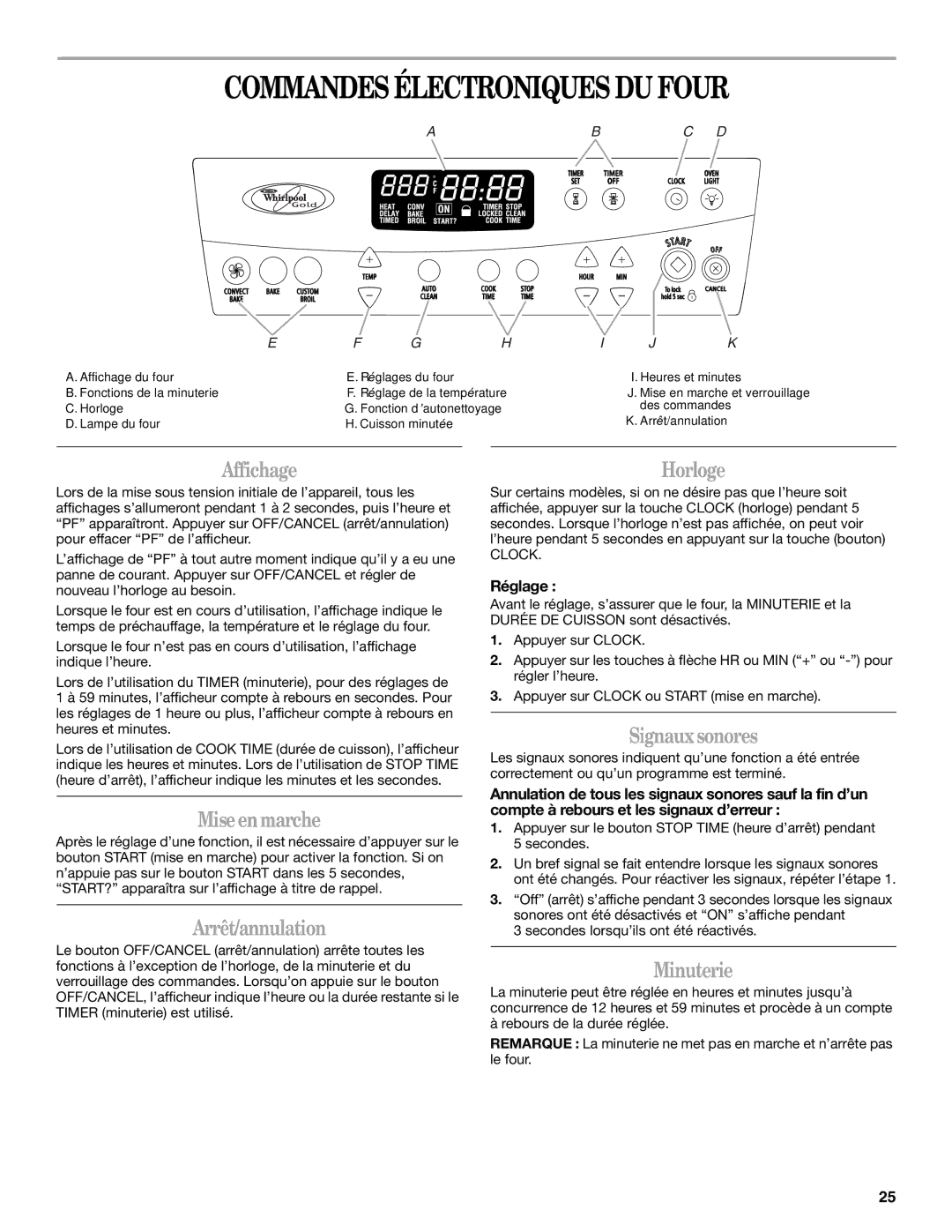 Whirlpool W10086240 manual Commandes Électroniques DU Four 